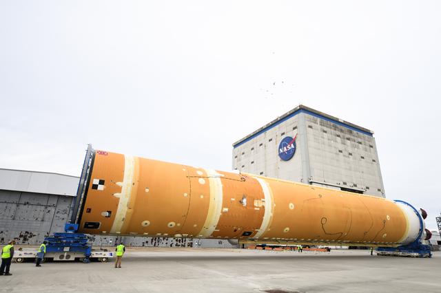 NASA image: NASA Prepares Artemis I SLS Rocket Stage for Move to Pegasus Barge